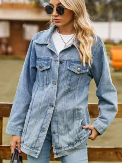 Veste en jean oversize pour femme - Manteau long boyfriend effet délavé - Style streetwear chic printemps 2026