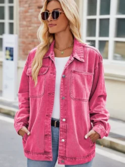 Veste en jean oversize vintage pour femme - Coupe ample revers et boutons - Style trucker - Collection printemps-été 2026