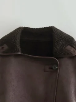 Veste en similicuir aux tons Maillard Revers en fausse peau de mouton Vêtements d'extérieur de printemps surdimensionnés pour femmes 2026