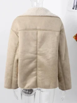 Veste en similicuir aux tons Maillard Revers en fausse peau de mouton Vêtements d'extérieur de printemps surdimensionnés pour femmes 2026