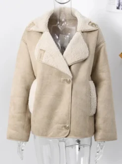 Veste en similicuir aux tons Maillard Revers en fausse peau de mouton Vêtements d'extérieur de printemps surdimensionnés pour femmes 2026