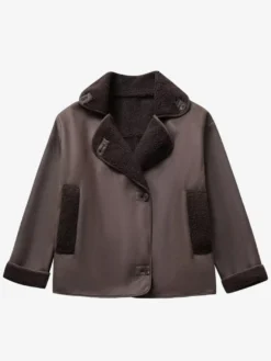 Veste en similicuir aux tons Maillard Revers en fausse peau de mouton Vêtements d'extérieur de printemps surdimensionnés pour femmes 2026