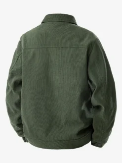 7. Veste en velours côtelé pour homme manches longues poches poitrine à rabat et poches latérales coupe-vent et durable style rétro