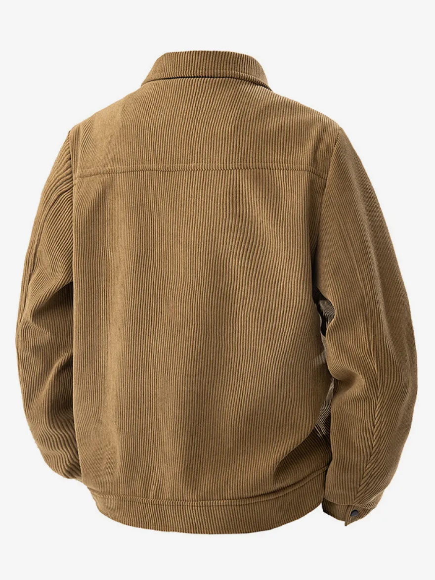 7. Veste en velours côtelé pour homme manches longues poches poitrine à rabat et poches latérales coupe-vent et durable style rétro