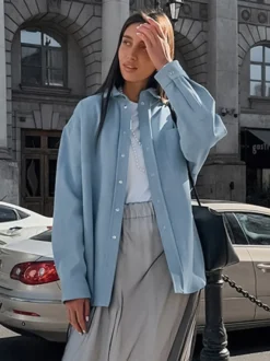 Veste femme à col rabattu boutons coton manches longues vêtement d'extérieur