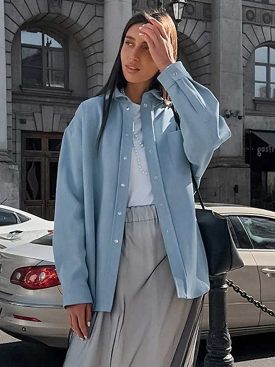 Veste femme à col rabattu boutons coton manches longues vêtement d'extérieur