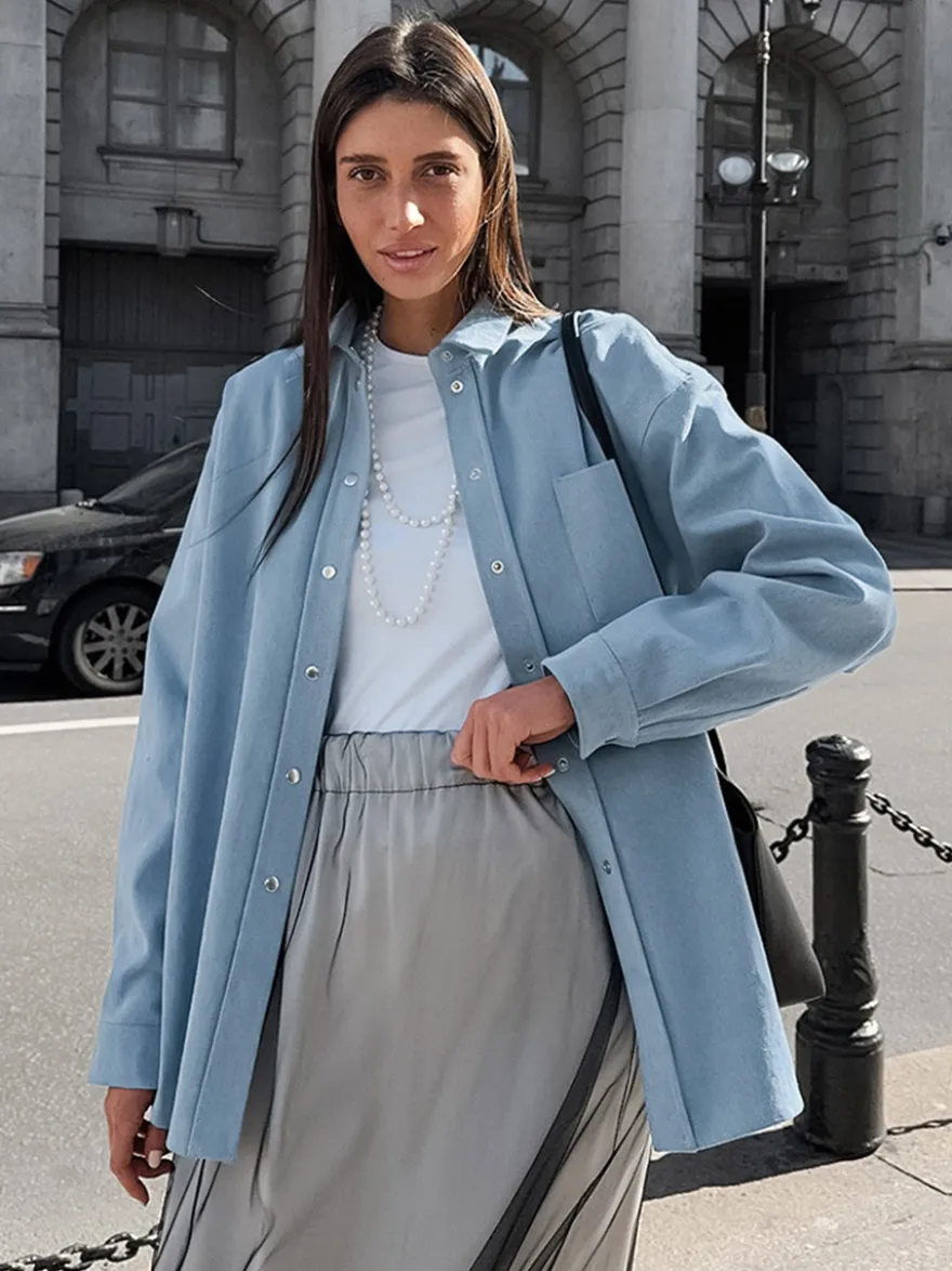 Veste femme à col rabattu boutons coton manches longues vêtement d'extérieur
