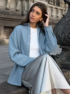 Veste femme à col rabattu boutons coton manches longues vêtement d'extérieur
