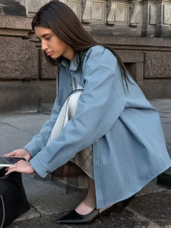 Veste femme à col rabattu boutons coton manches longues vêtement d'extérieur