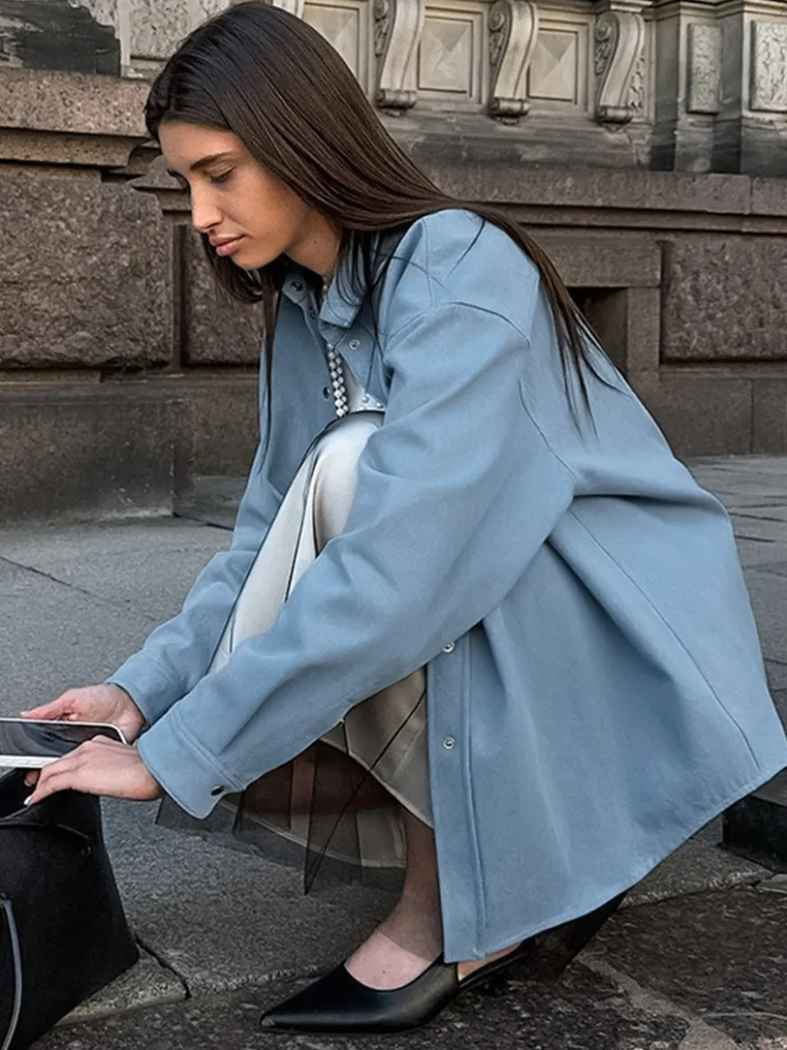 Veste femme à col rabattu boutons coton manches longues vêtement d'extérieur
