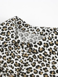 Veste femme à col rabattu boutons imprimé léopard manches longues