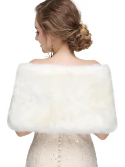 Veste Manteau Fausse Fourrure Longues Mariage Blanche Unicolore Hiver Veste Manteau Fausse Fourrure Femme
