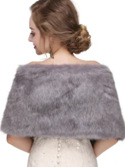 Veste Manteau Fausse Fourrure Longues Mariage Blanche Unicolore Hiver Veste Manteau Fausse Fourrure Femme