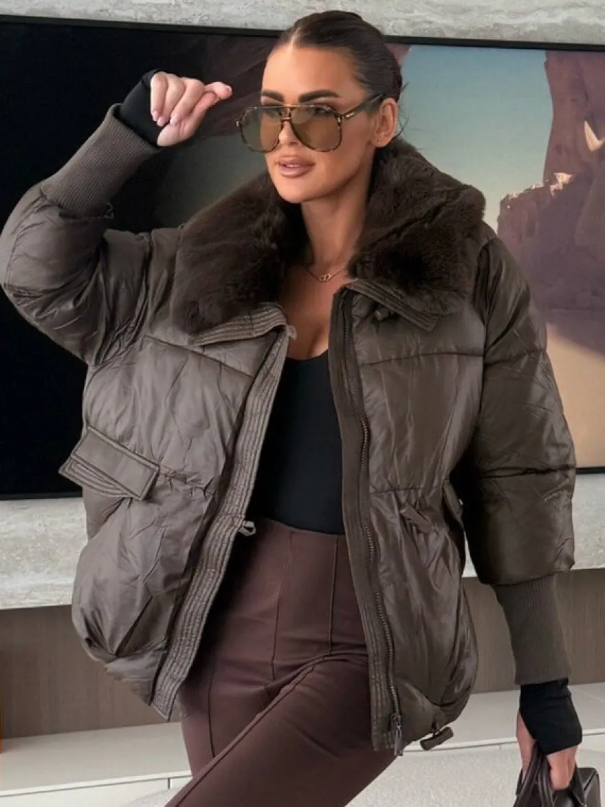 Veste matelassée en coton avec col en fausse fourrure manteau d'hiver chaud pour femme 2026