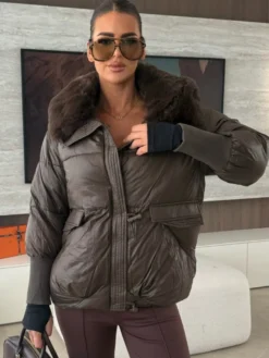 Veste matelassée en coton avec col en fausse fourrure manteau d'hiver chaud pour femme 2026