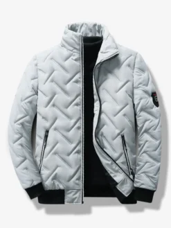 Veste Matelassée Homme Zippée En Polyester Poches Décontracté Chaud