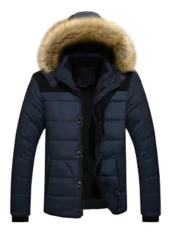 Veste Matelassé Homme À Capuche En Fausse Fourrure Polyester Coupe Cintré
