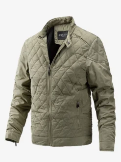 Veste motard décontractée à manches longues pour homme avec fermeture éclair et motif losange en coton