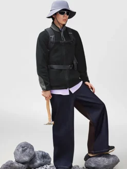 Veste Polaire Col Montant Homme Manteau Chaud D'hiver Imprimé Losanges