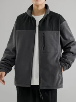 Veste Polaire Homme Manteau À Manches Longues Bicolore Poche Chaud Hiver