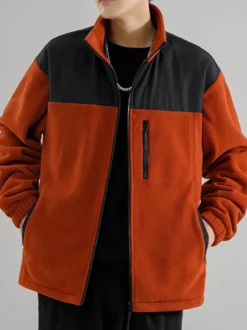Veste Polaire Homme Manteau À Manches Longues Bicolore Poche Chaud Hiver