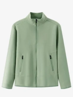 Veste Polaire Homme Unicolore Manteau Chaud Hiver Poche À Glissière Éclaire
