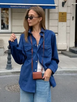 Veste pour femme col rabattu boutons sur le devant style décontracté veste bleue pour femme