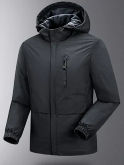 Veste Pour Homme À Capuche Fermeture Éclair En Polyester Décontracté Imperméable