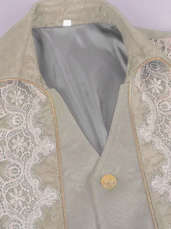 Veste queue-de-pie beige rétro victorienne steampunk en dentelle à manches longues