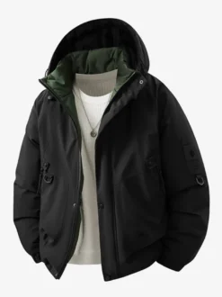 Vestes à capuche pour hommes manteaux d'hiver patchwork à manches longues
