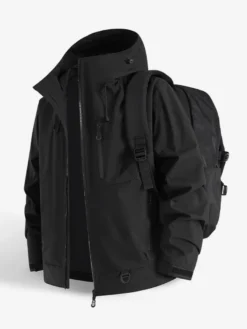 Vestes d'extérieur à capuche pour hommes manteaux coupe-vent pour couple avec poche poitrine zippée unique et poches latérales zippées