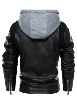 Vestes en cuir pour hommes Vestes de bombardier moto confortables à capuche et fermeture éclair à blocs de couleurs
