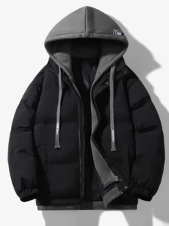 Vestes En Doublure Chaud Hiver Chic Noir Glissière Éclaire Décontracté à capuche