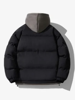 Vestes En Doublure Chaud Hiver Chic Noir Glissière Éclaire Décontracté à capuche