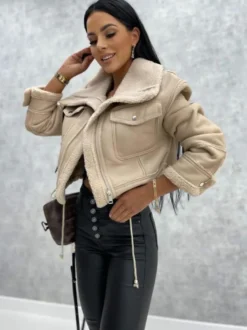Vestes Femmes Col Rabattu Polaire Punk Manteau Noire Pour Femme