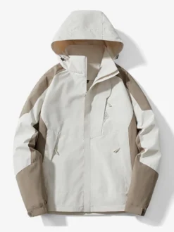 Vestes Homme Chic Color Block Décontracté À Capuche Beige Moderne