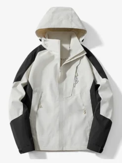 Vestes Homme Chic Color Block Décontracté À Capuche Beige Moderne