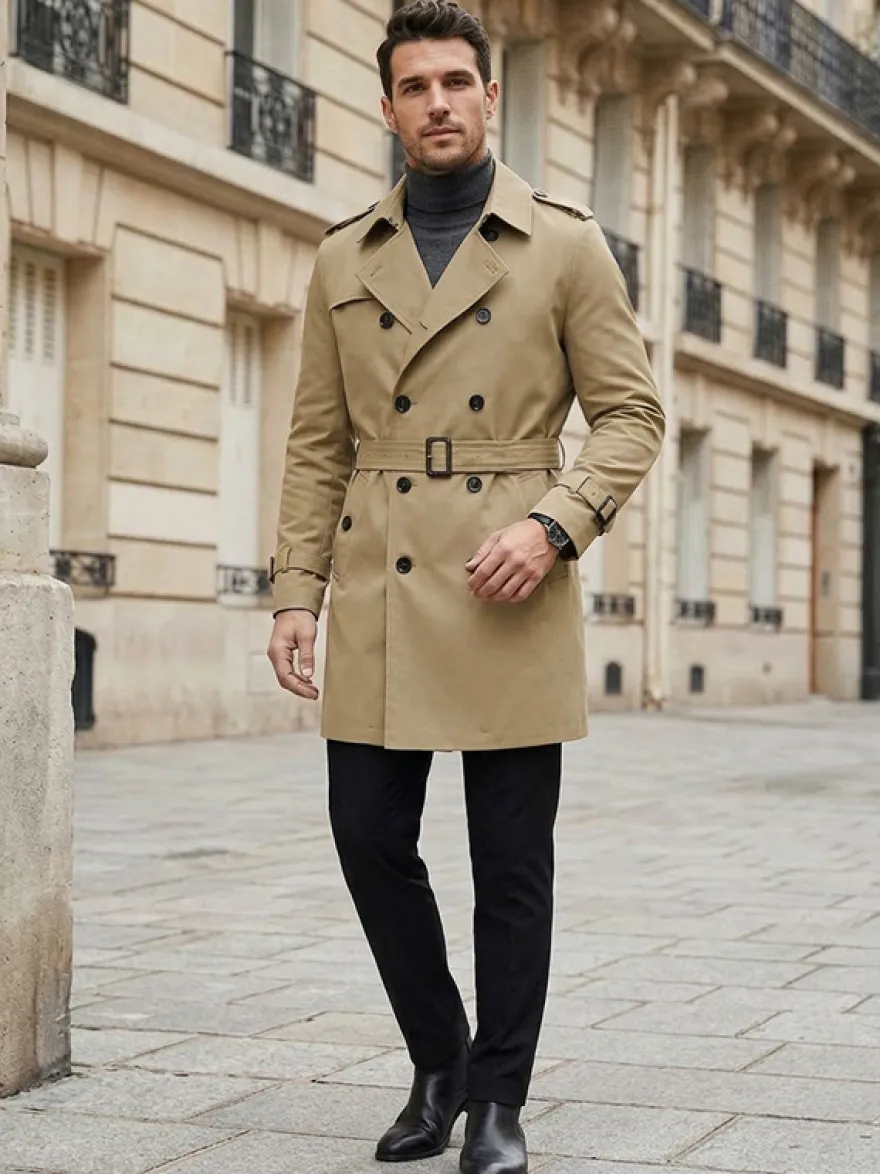Vestes Hommes Manteaux Col Rabattu Confortable Bleu Foncé Double Boutonnage