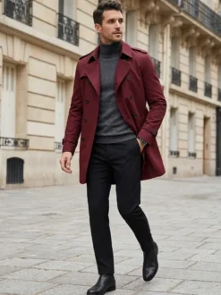 Vestes Hommes Manteaux Col Rabattu Confortable Bleu Foncé Double Boutonnage