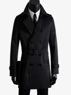 Vestes Hommes Manteaux Col Rabattu Confortable Bleu Foncé Double Boutonnage
