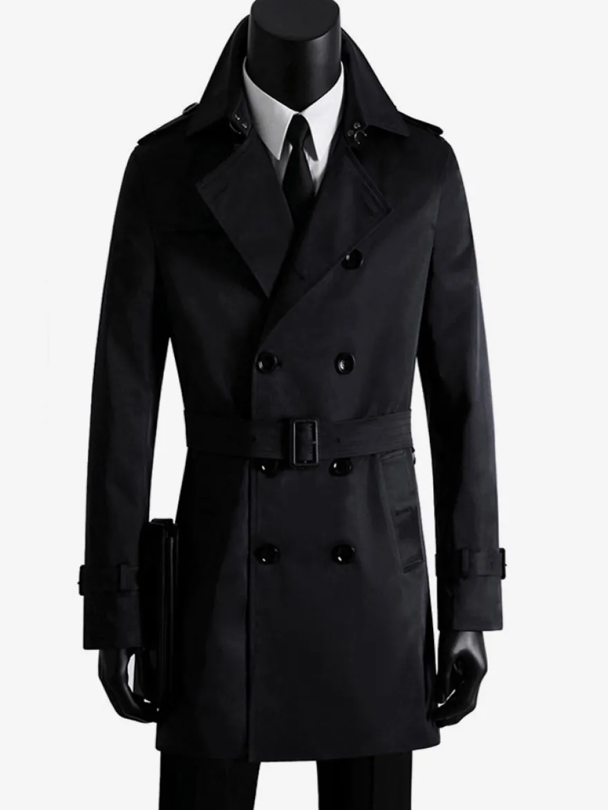 Vestes Hommes Manteaux Col Rabattu Confortable Bleu Foncé Double Boutonnage
