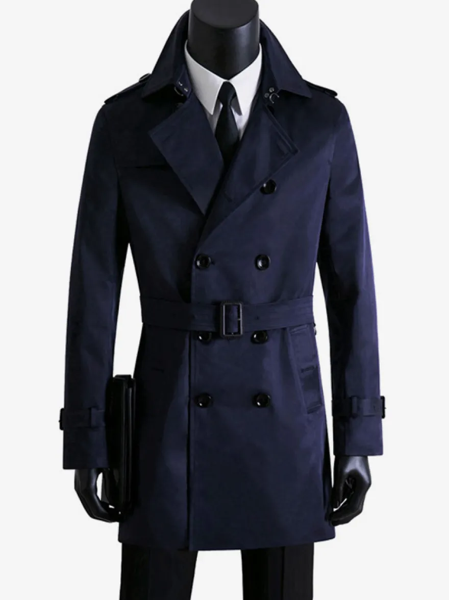 Vestes Hommes Manteaux Col Rabattu Confortable Bleu Foncé Double Boutonnage