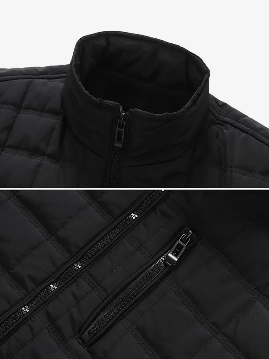Vestes matelassées pour hommes à manches longues poche poitrine zippée verticale unique et poches latérales manteaux avec poignets et ourlet côtelés