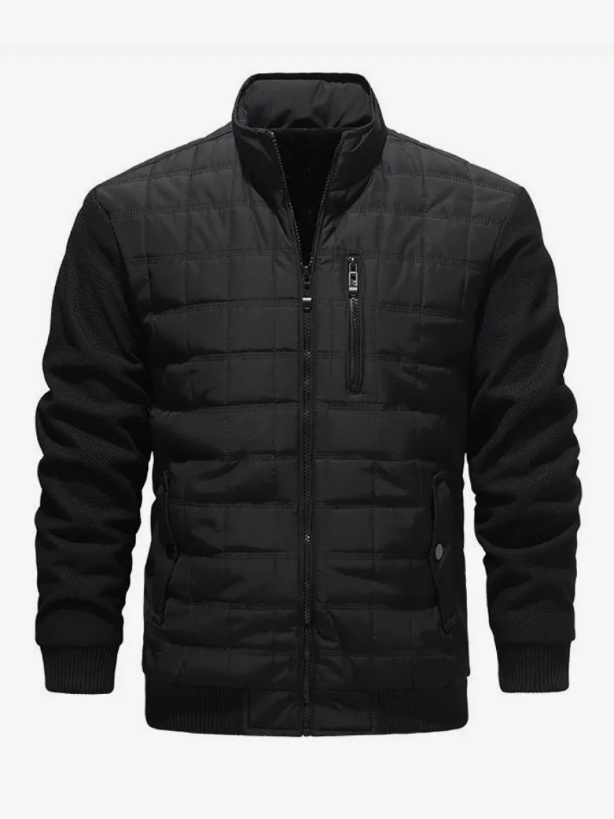 Vestes matelassées pour hommes à manches longues poche poitrine zippée verticale unique et poches latérales manteaux avec poignets et ourlet côtelés