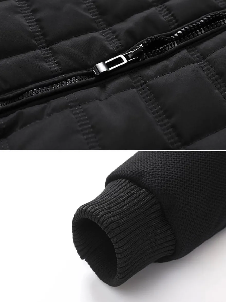 Vestes matelassées pour hommes à manches longues poche poitrine zippée verticale unique et poches latérales manteaux avec poignets et ourlet côtelés