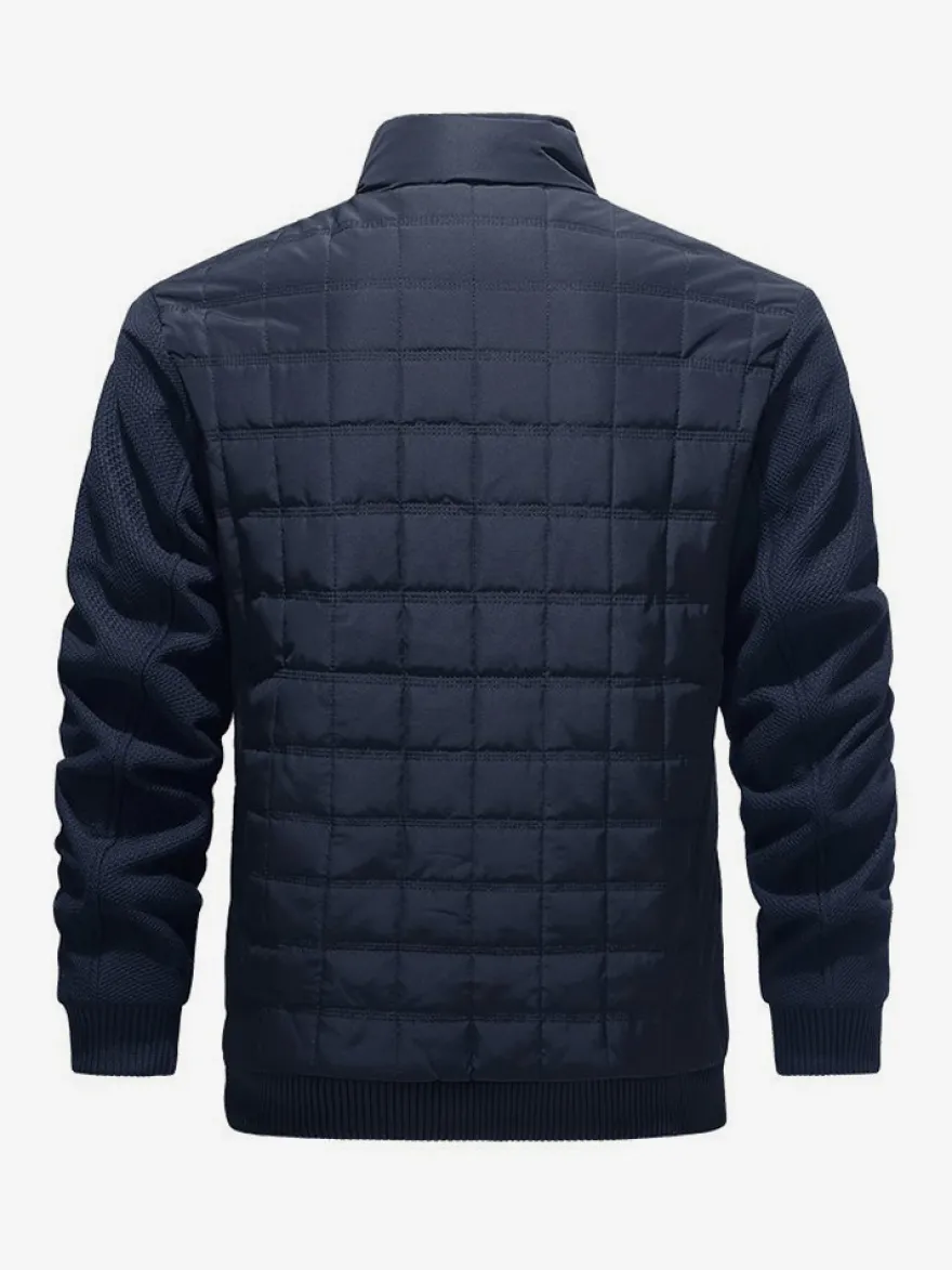 Vestes matelassées pour hommes à manches longues poche poitrine zippée verticale unique et poches latérales manteaux avec poignets et ourlet côtelés