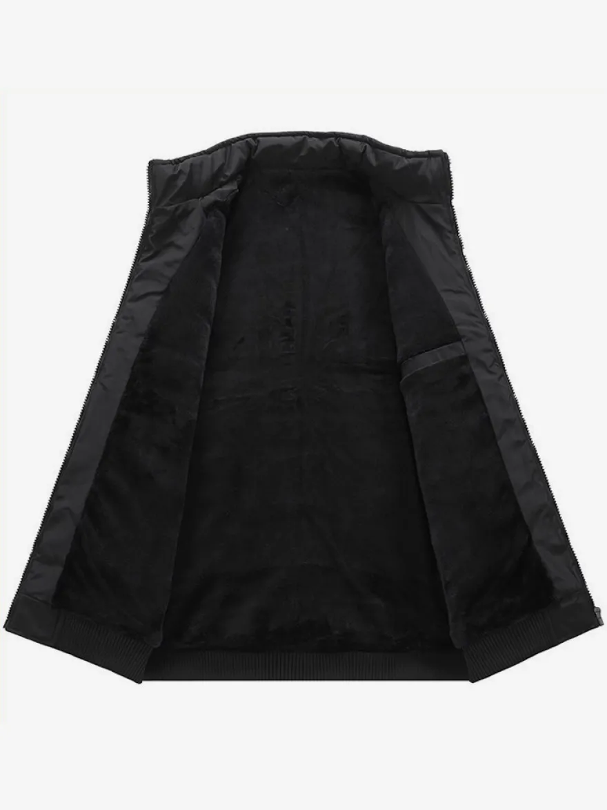 Vestes matelassées pour hommes à manches longues poche poitrine zippée verticale unique et poches latérales manteaux avec poignets et ourlet côtelés