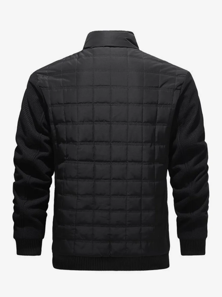 Vestes matelassées pour hommes à manches longues poche poitrine zippée verticale unique et poches latérales manteaux avec poignets et ourlet côtelés
