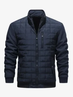Vestes matelassées pour hommes à manches longues poche poitrine zippée verticale unique et poches latérales manteaux avec poignets et ourlet côtelés