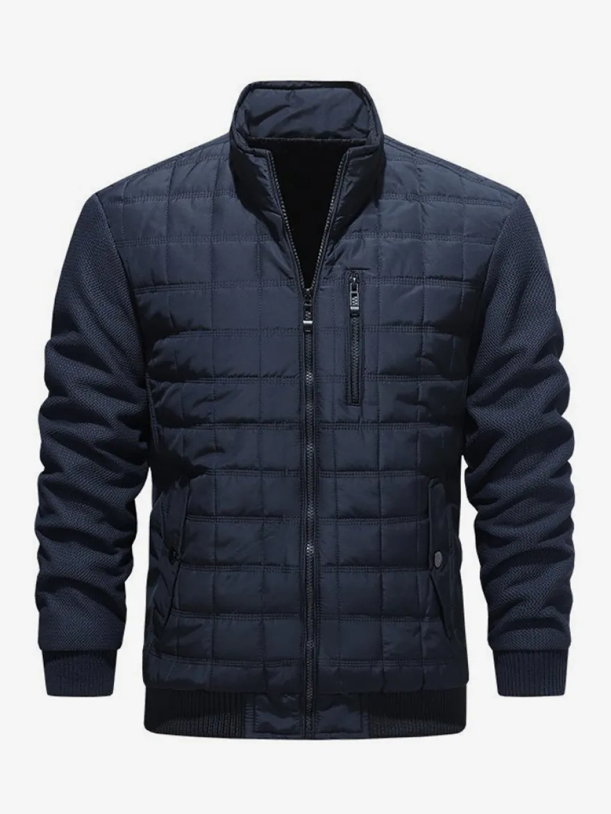Vestes matelassées pour hommes à manches longues poche poitrine zippée verticale unique et poches latérales manteaux avec poignets et ourlet côtelés